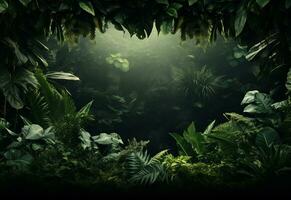 bellissimo giungla sfondo con confine fatto di tropicale le foglie fondale con copia spazio foto