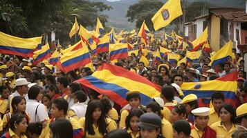 colombiano bandiera con loro persone foto