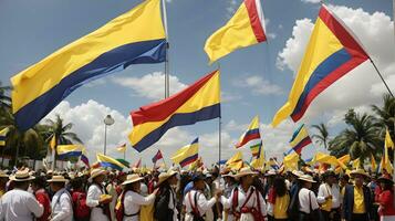 colombiano bandiera con loro persone foto