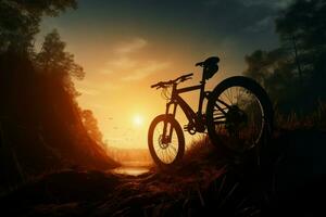 pedalare senza fretta attraverso il annerito cielo, un' calmante bike Esperienza ai generato foto