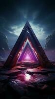 drammatico cinematico illuminazione piatto viola sfondo con estrusione ciano valknut verticale mobile sfondo ai generato foto