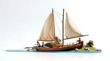 visualizzazione un' 3d miniatura barca. generativo ai foto
