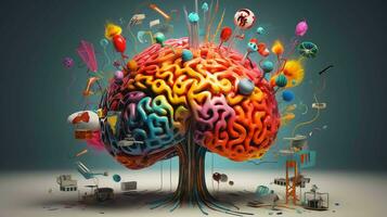 vivace cervello creatività, colorato astratto idee in giro il mente. innovativo pensiero concetto foto