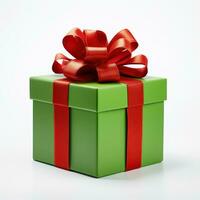 verde regalo scatola con rosso nastro, generativo ai foto
