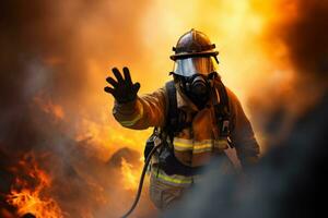 eroi salvato sopravvissuti a partire dal Pericolo coraggioso i vigili del fuoco nel azione. ai generato foto