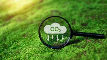 co2 emissione riduzione concetto, pulito e amichevole ambiente senza carbonio biossido emissioni. piantare alberi per ridurre co2 emissioni, ambientale protezione concetto. foto