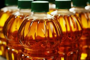 modello di palma olio bottiglie nel un' supermercato, simboleggiante sostenibile consumo ai generato foto
