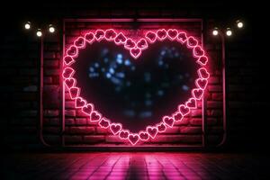 radiante amore simbolo un' cuore telaio illuminato di un' travolgente neon cartello ai generato foto