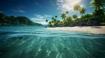 idilliaco largo angolo Visualizza di un' magico e bellissimo spiaggia, sereno e incantevole foto