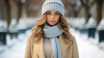 giovane donna nel elegante inverno attrezzatura foto