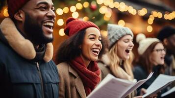 allegro gruppo caroling nel il Quartiere foto