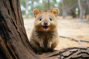 gioioso carino sorridente quokka. creare ai foto