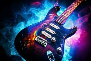 lucido elettrico blu chitarra sfondo. creare ai foto