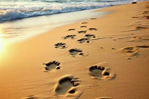 sabbioso cane spiaggia impronte. creare ai foto