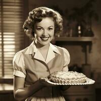 donna servendo un' fetta di torta foto