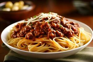 spaghetti con carne salsa generato ai foto