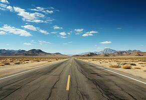 ai generativo foto strada chiaro cielo deserto montagne paesaggio realistico Immagine, ultra hd, alto design molto dettagliato