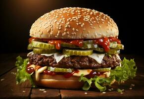 ai generativo Doppio Hamburger isolato su bianca sfondo fresco hamburger veloce cibo con Manzo e crema formaggio realistico Immagine, ultra hd, alto design molto dettagliato foto