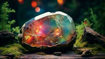 colorato opale pietra preziosa con bokeh sfondo ai generato foto