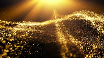 digitale oro particelle onda e leggero astratto sfondo con splendente pavimento particella stelle polvere. futuristico luccicante lusso d'oro scintillante su nero sfondo.. ai generativo foto