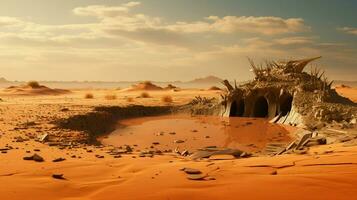 deserto paesaggio con acqua buco nel il terra ai generato foto