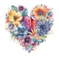 acquerello bellissimo fiori formatura cuore amore floreale clipart foto