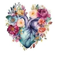 acquerello bellissimo fiori formatura cuore amore floreale clipart foto