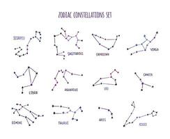 pieno zodiaco costellazione segni impostato fatto di stelle e Linee foto