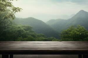 vuoto di legno tavolo con natura sfondo foto