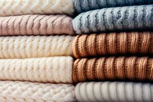 illuminata dal sole vicino su dettagli di accogliente a maglia lana textures nel morbido tonalità foto