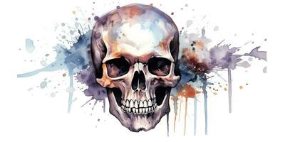 ai generato. ai generativo. Vintage ▾ retrò mano disegnato dipingere disegno acquerello cranio scheletro umano testa. grafico arte foto
