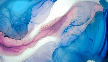 generato da AI, astratto sfondo di acrilico dipingere nel blu e bianca toni. liquido marmo modello. foto