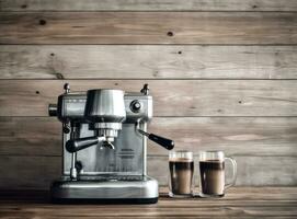 caffè tazza con un' moka pentola su stoffa struttura sfondo. creato con generativo ai tecnologia. foto