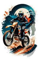 da corsa motocross ciclista con inchiostro stile digitale pittura su schizzo per maglietta Stampa. generativo ai foto