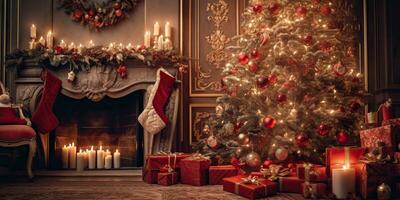 ai generato. ai generativo. allegro Natale natale nuovo anno casa interno architettura decorazione sfondo. grafico arte foto