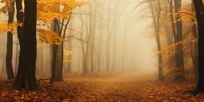 ai generato. ai generativo. autunno foresta all'aperto natura arancia giallo parco autunno paesaggio sfondo. grafico arte foto