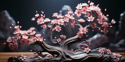 ai generato. ai generativo. asiatico giapponese fiore pianta sakura ciliegia fiorire poco albero decorazione. grafico arte foto