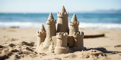 ai generato. ai generativo. bellissimo forte sabbia castello. vacanza freddo mare oceano vibrazione. grafico arte foto