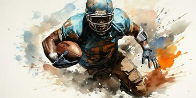 ai generato. ai generativo. americano calcio giocatore atleta campione gioco sport disegnare dipingere acquerello arte. grafico arte foto