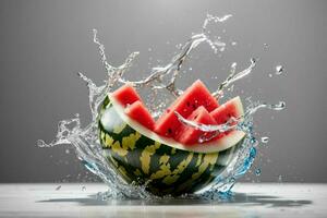 acqua spruzzo su un' anguria frutta. professionista foto