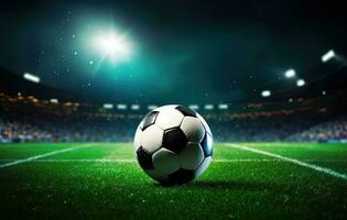 strutturato gratuito calcio campo nel il sera leggero centro, centrocampo con il calcio sfera. creato con generativo ai tecnologia. foto