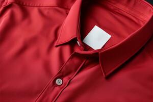 vivace rosso camicia con un' prominente bianca etichetta attaccamento ai generato foto