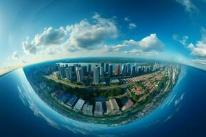 360 grado sfera Visualizza, paesaggio urbano sotto un espansivo cielo panorama ai generato foto