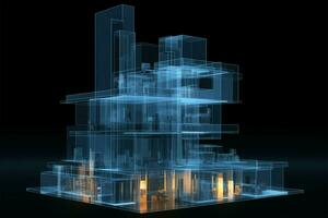 3d interpretazione vetrine isolato nero X raggio visione di un' edificio ai generato foto