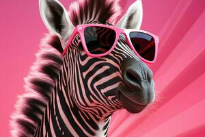 rosa occhiali da sole adornano zebre freddo persona, un' Impressionante moda dichiarazione ai generato foto