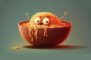 carino cartone animato ciotola di spaghetti carattere, generativo ai foto