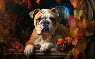 alto qualità catturare di un inglese Marrone bulldog rilassante foto