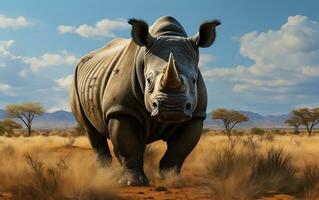tutto il corpo 3d interpretazione di il occidentale nero rinoceronte, generativo ai foto