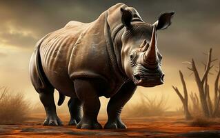 tutto il corpo 3d interpretazione di il occidentale nero rinoceronte, generativo ai foto