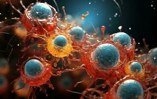 ultra avvicinamento di cancro cellule microscopico Visualizza, generativo ai foto